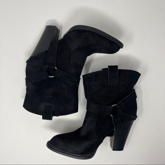 JustFab Raney Western Bootie Black Faux Suede Heeled Pull On Women’s Size 7 - Picture 6 of 10